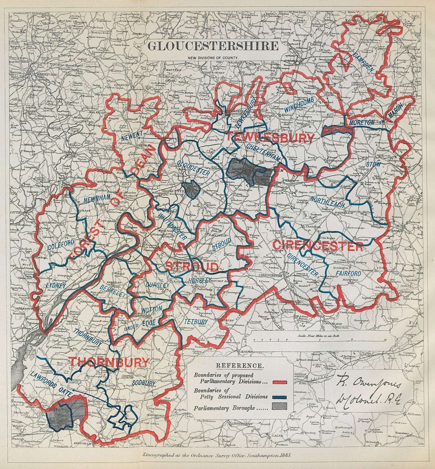 Gloucestershire Parliamentary Divisions. Stroud. BOUNDARY COMMISSION 1885 map